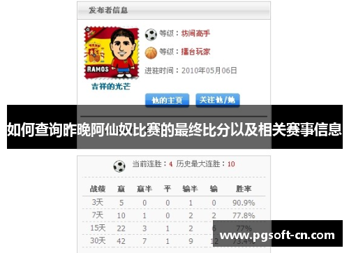 如何查询昨晚阿仙奴比赛的最终比分以及相关赛事信息